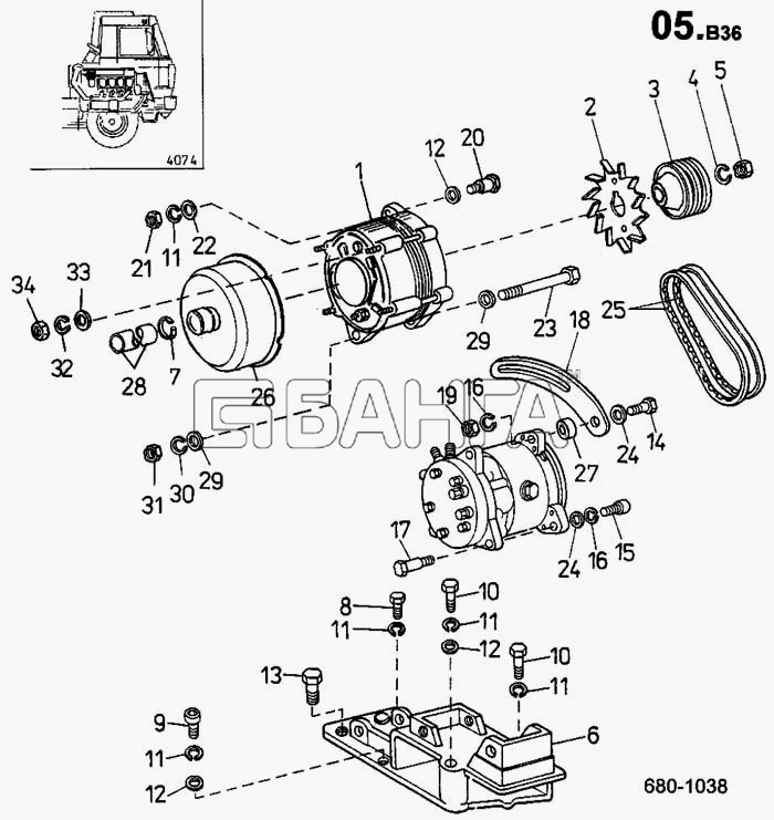 ТАТРА 815-2 EURO II Схема Генератор держатель генератора (680)-920