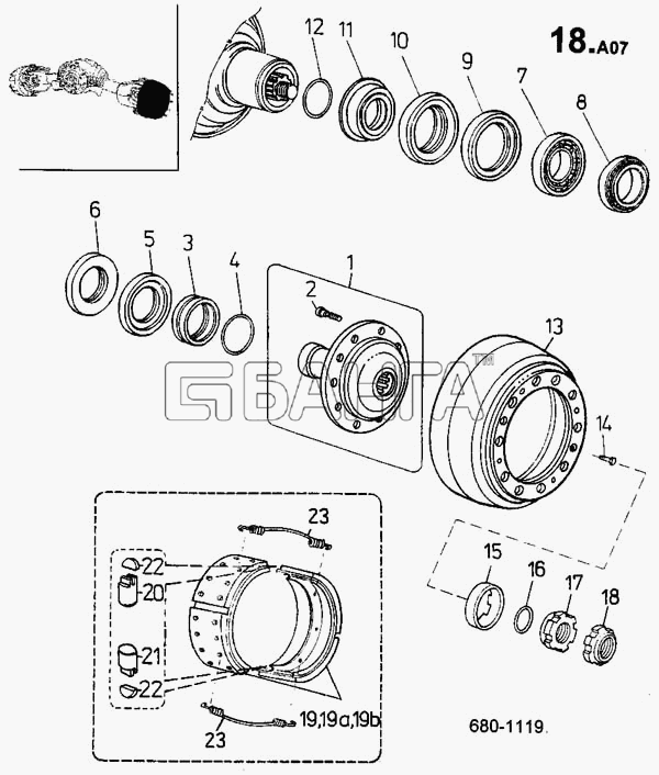ТАТРА 815-2 EURO II Схема Ступица колеса тормозной барабан колодки
