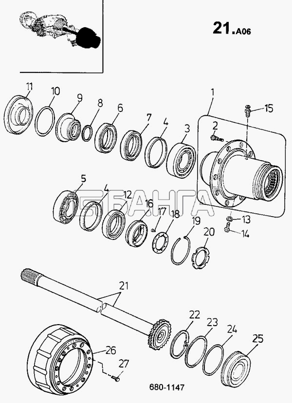 ТАТРА 815-2 EURO II Схема Ступица заднего колеса тормозной барабан