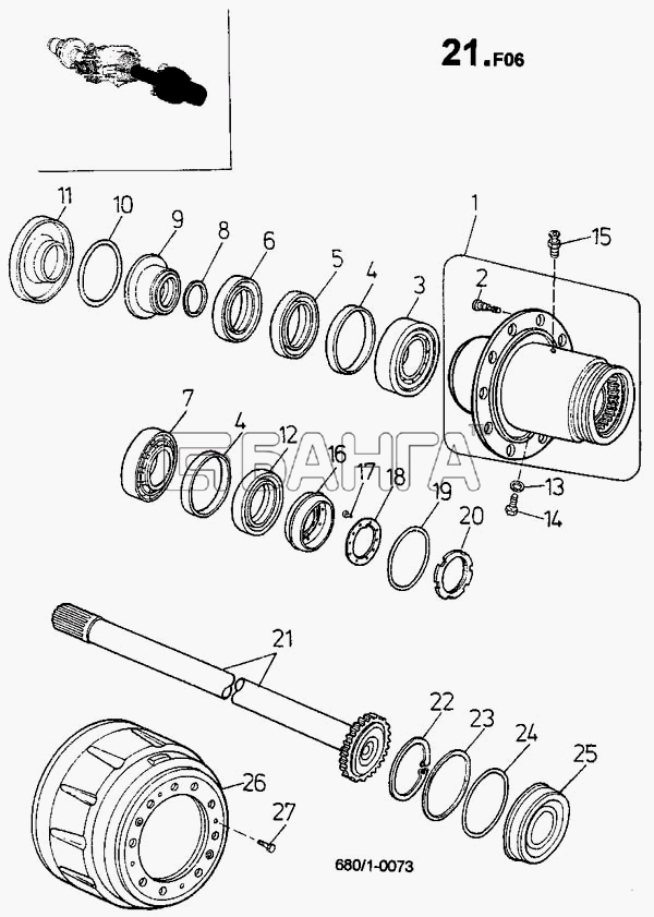 ТАТРА 815-2 EURO II Схема Ступица колеса тормозной барабан (680)-711
