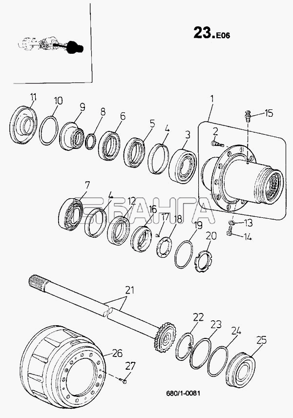 ТАТРА 815-2 EURO II Схема Ступица колеса тормозной барабан-705