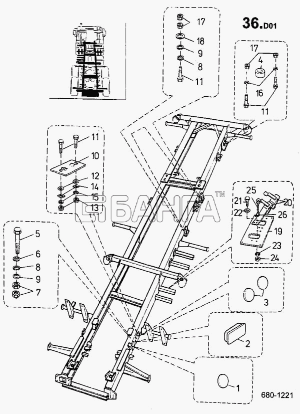 ТАТРА 815-2 EURO II Схема Монтаж рамы на шасси (680)-654 banga.ua