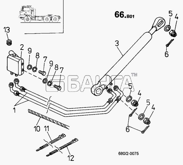 ТАТРА 815-2 EURO II Схема Установка механизма откидывания кабины (680