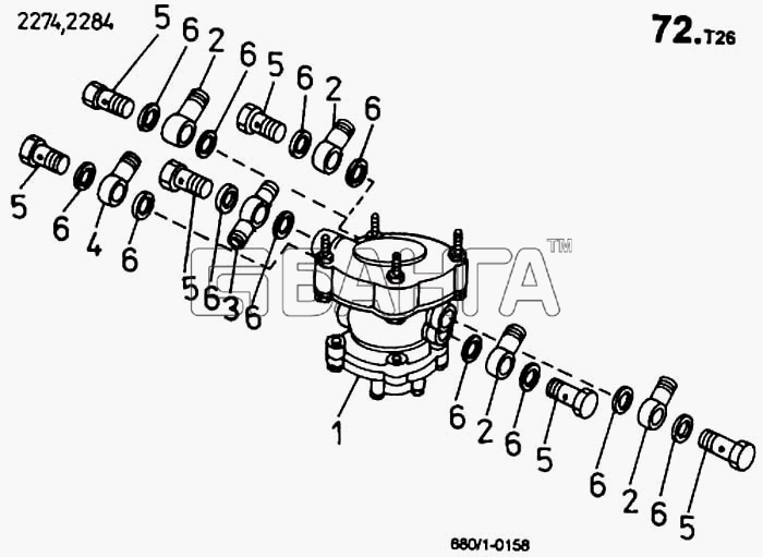 ТАТРА 815-2 EURO II Схема Тормозной кран прицепа (680 1)-844 banga.ua