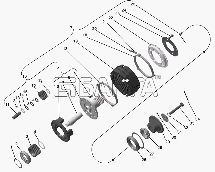 ТМЗ КПП ТМЗ-09.130 Схема Вал и шестерни демультипликатора коробки