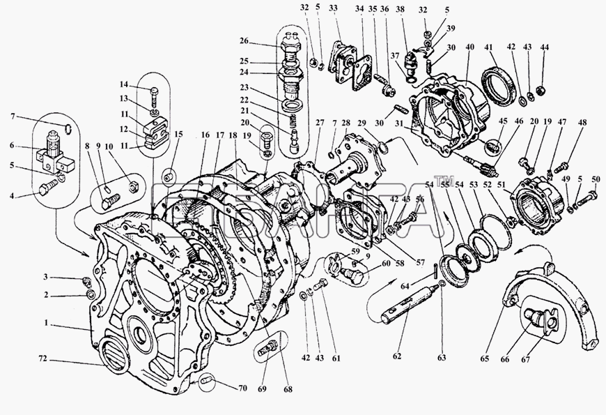 ТМЗ КПП ЯМЗ-238ВМ ЯМЗ-238ВК Схема Картер демультипликатора с