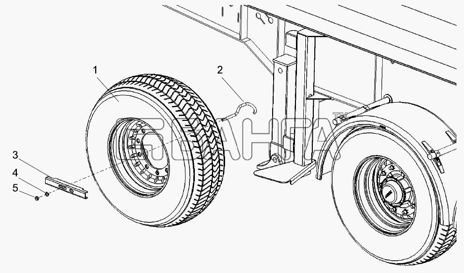 Тонар Тонар-9523 Схема Установка запасного колеса 9523-3105010-25