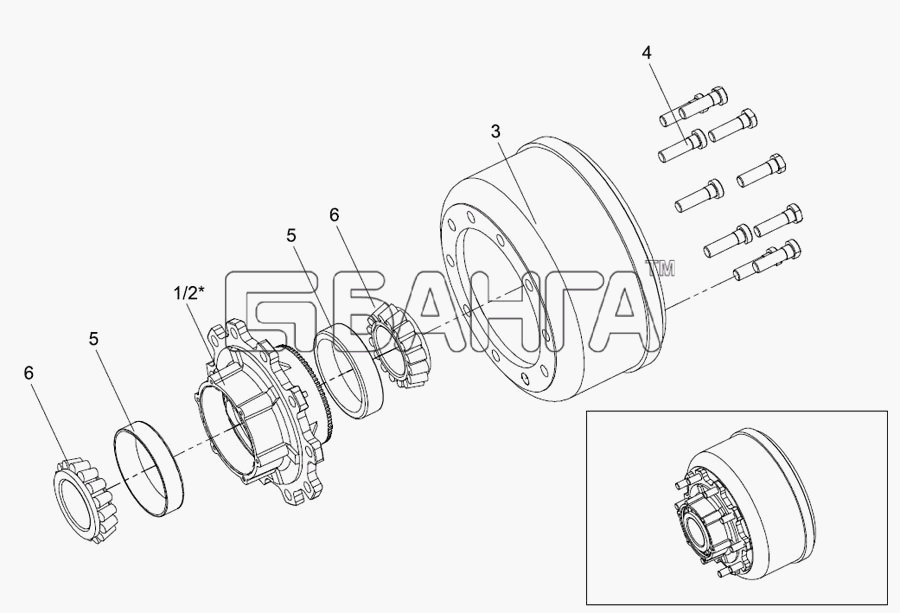 Тонар Тонар-9523 Схема Барабан со ступицей в сборке-23 banga.ua