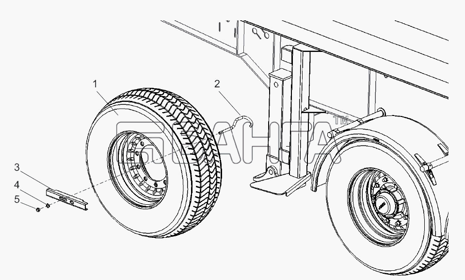 Тонар Тонар-95231 Схема Установка запасного колеса 9523-3105010-25