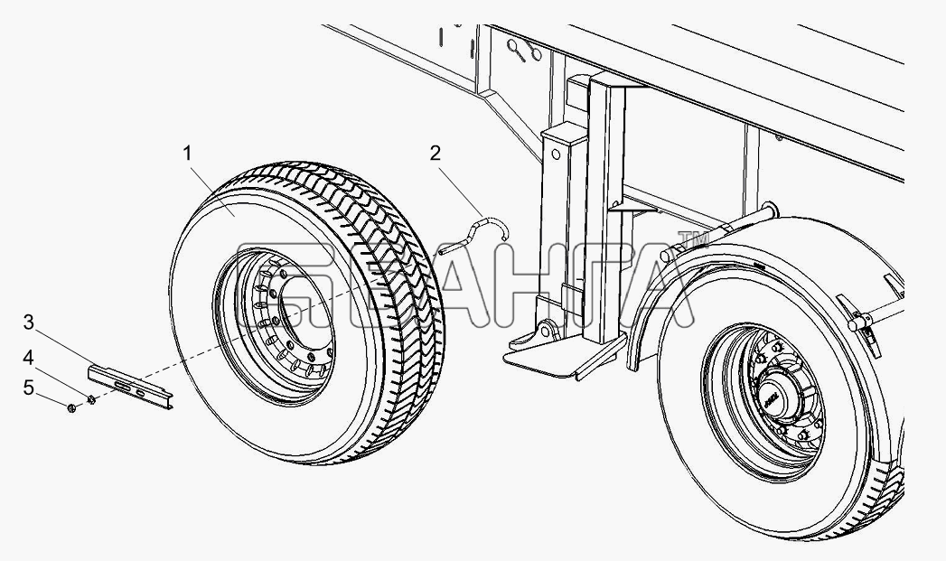 Тонар Тонар-95234 Схема Установка запасного колеса 9523-3105010-21