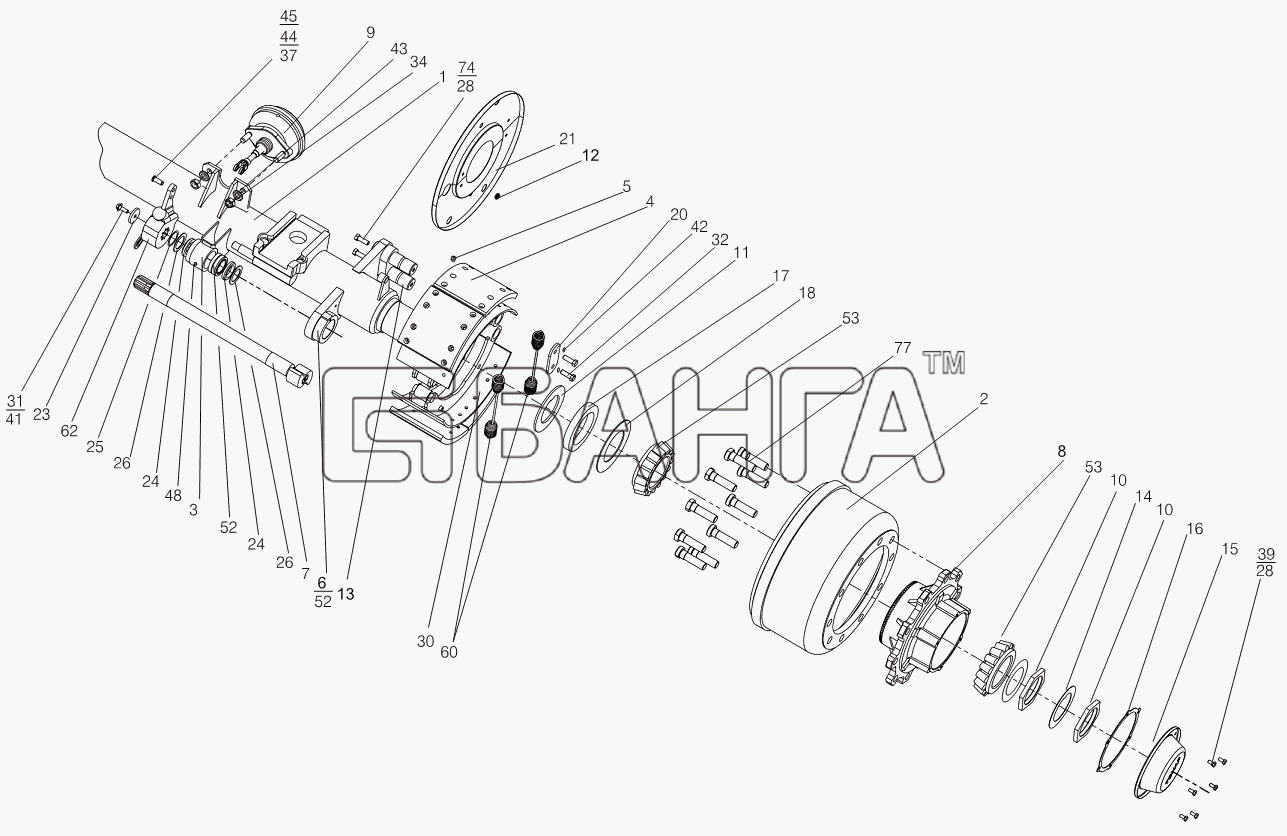 Тонар Тонар-95234 Схема Ось с тормозами (180мм) ТОНАР выпуска с
