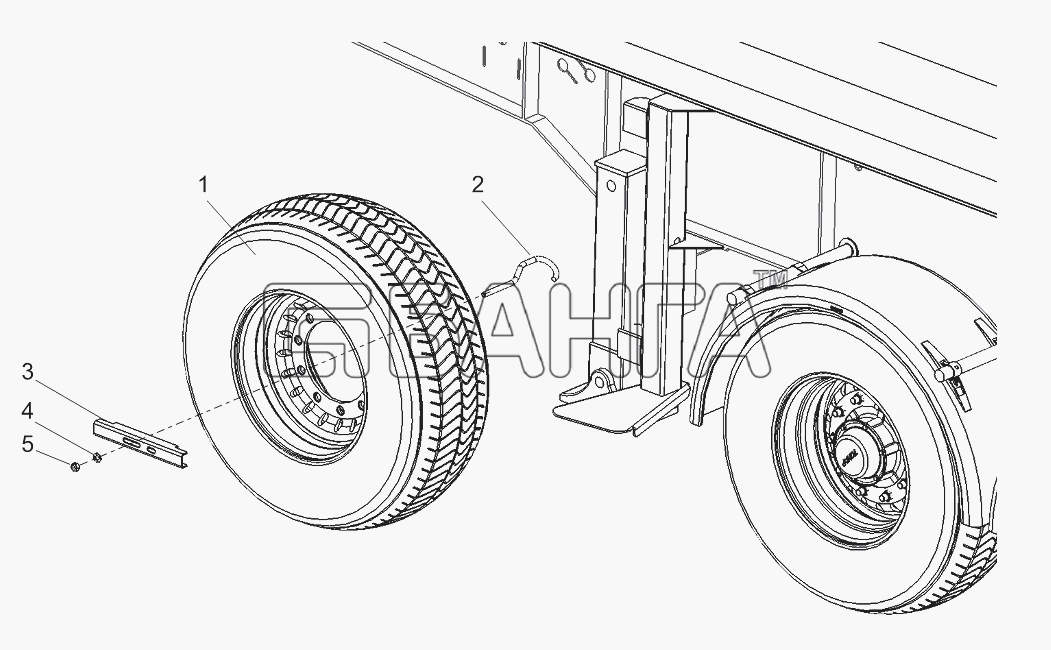 Тонар Тонар-9523 (вариант) Схема Установка запасного колеса