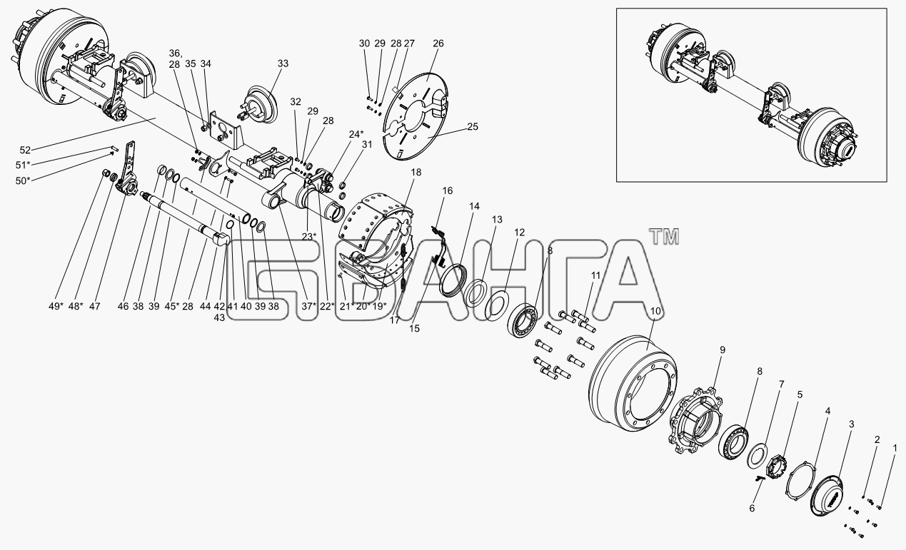 Тонар Тонар-9523 (вариант) Схема Ось с тормозами 9523-2410012-19
