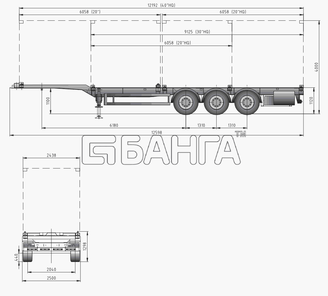 Тонар Тонар-9746 Схема Общий вид полуприцепа модели banga.ua