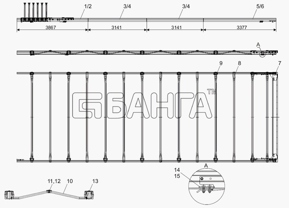 Тонар Тонар-97461 Схема Комплект сдвижной крышки TSE (13 6 м.)-5
