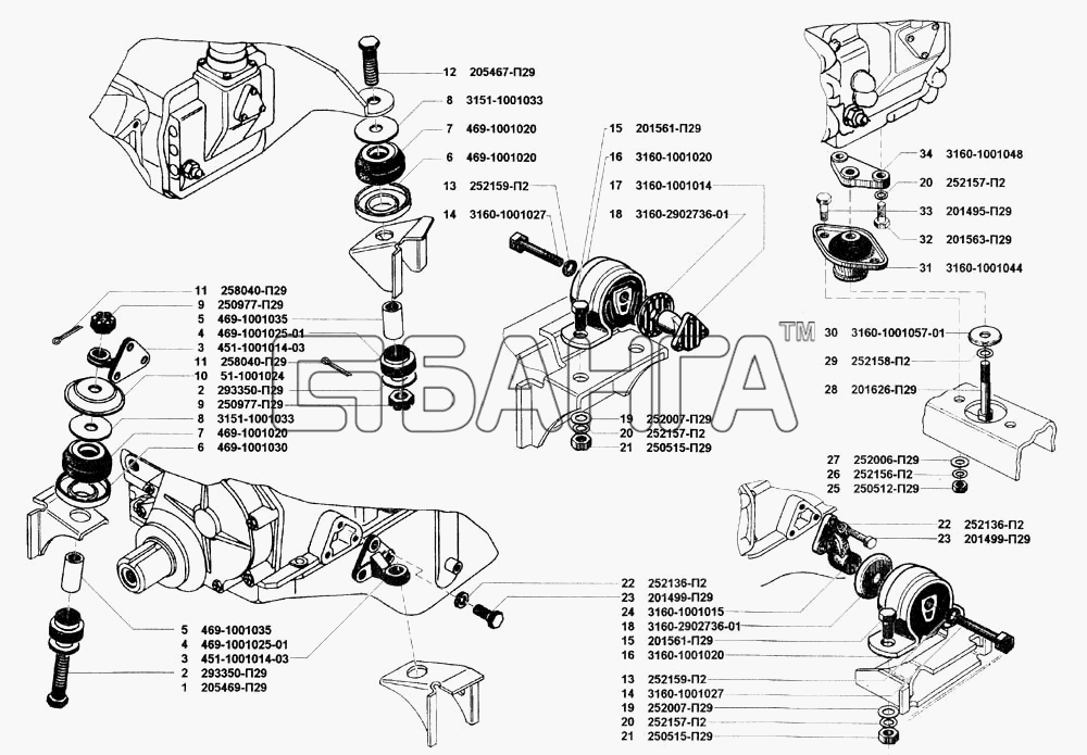 УАЗ УАЗ 31512 Схема Подвеска двигателя-48 banga.ua