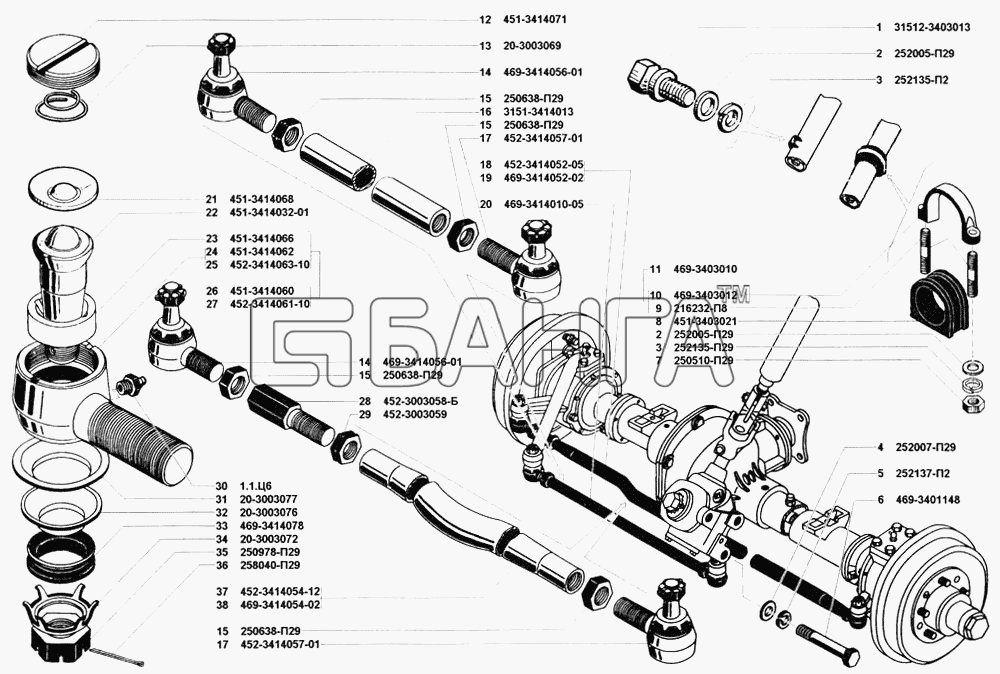 УАЗ УАЗ 31514 Схема Крепление рулевого управления и тяги banga.ua