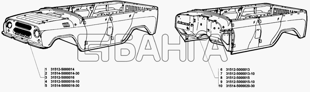 УАЗ УАЗ 31514 Схема Кузов в сборе-3 banga.ua