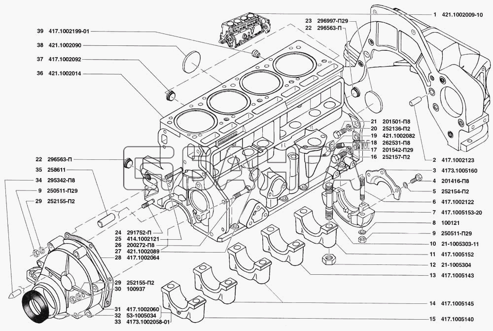 УАЗ УАЗ 31519 Схема Блок цилиндров двигателя-55 banga.ua