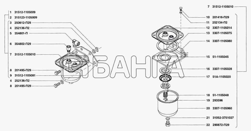 УАЗ УАЗ 31519 Схема Фильтр грубой очистки топлива-79 banga.ua