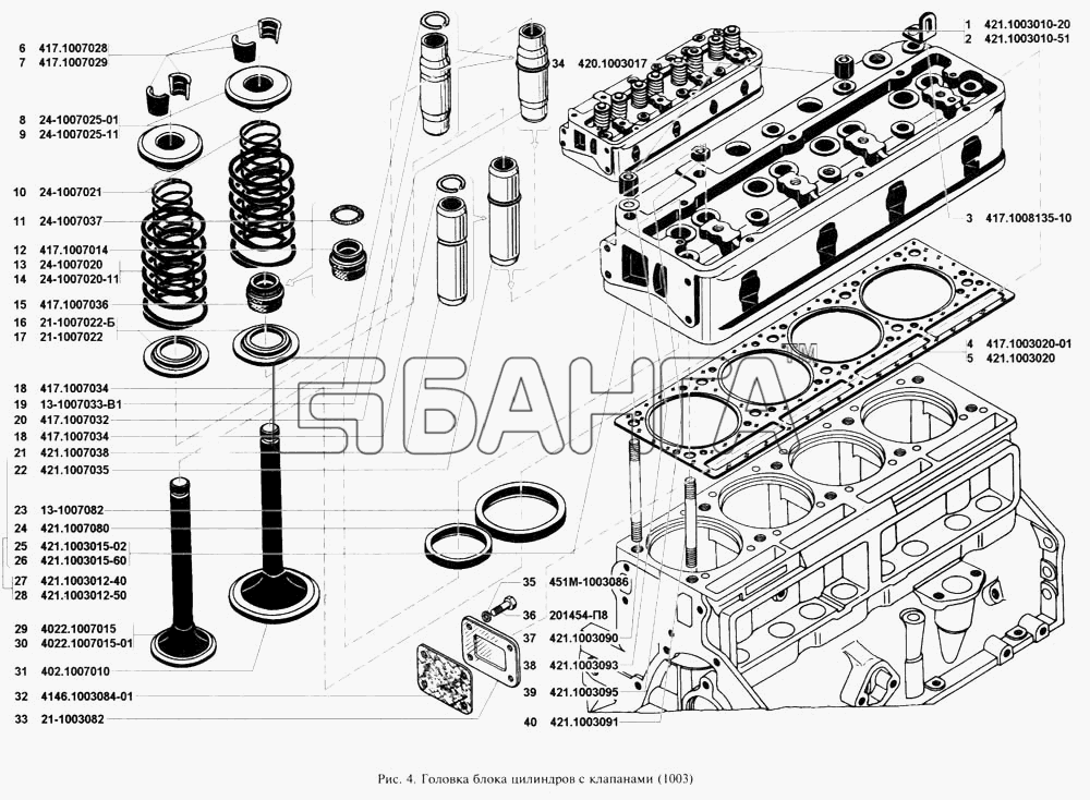 УАЗ УАЗ 3160 Схема Головка блока цилиндров с клапанами-51 banga.ua