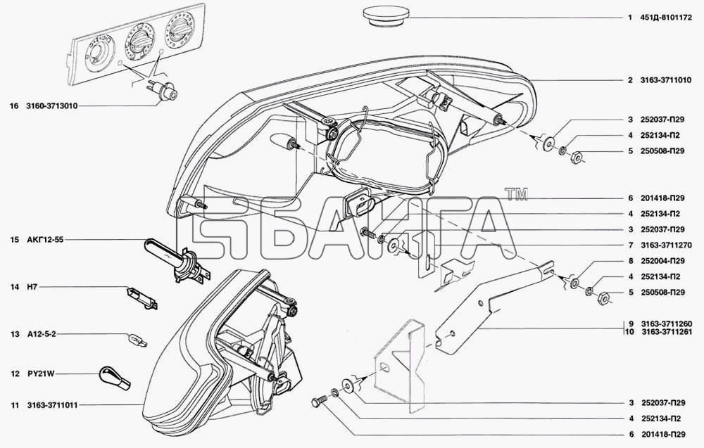УАЗ УАЗ Patriot Схема Фары патроны ламп-150 banga.ua