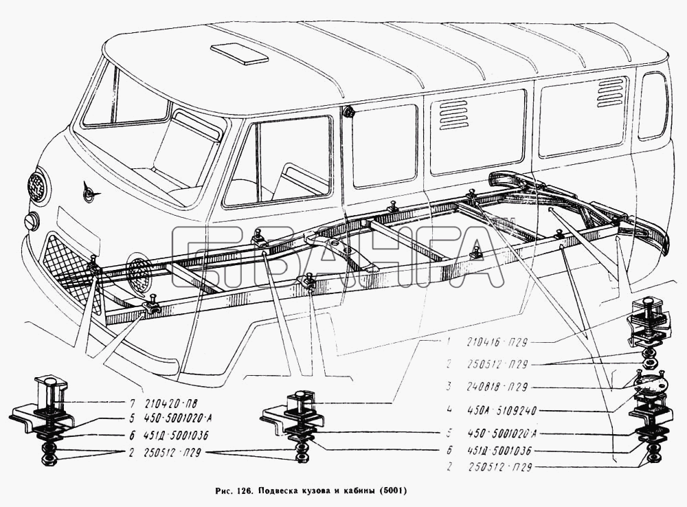 УАЗ УАЗ 3741 Схема Подвеска кузова и кабины-4 banga.ua