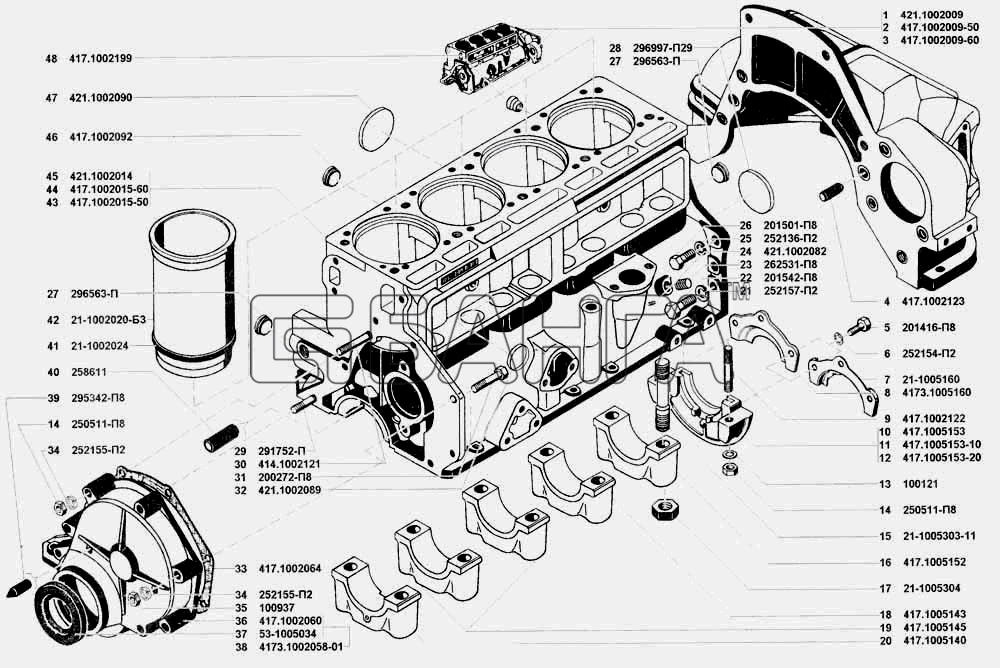 УАЗ УАЗ 3741 (каталог 2002 г.) Схема Блок цилиндров-67 banga.ua