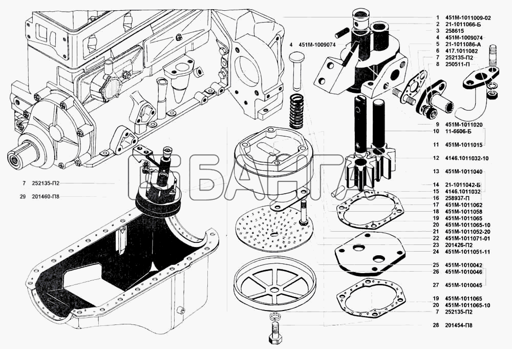 УАЗ УАЗ 3741 (каталог 2002 г.) Схема Маслоприемник и масляный насос-76