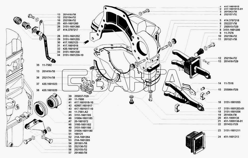 УАЗ УАЗ 3741 (каталог 2002 г.) Схема Сцепление-104 banga.ua