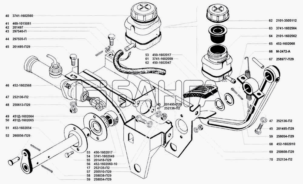 УАЗ УАЗ 3741 (каталог 2002 г.) Схема Привод выключения сцепления-107