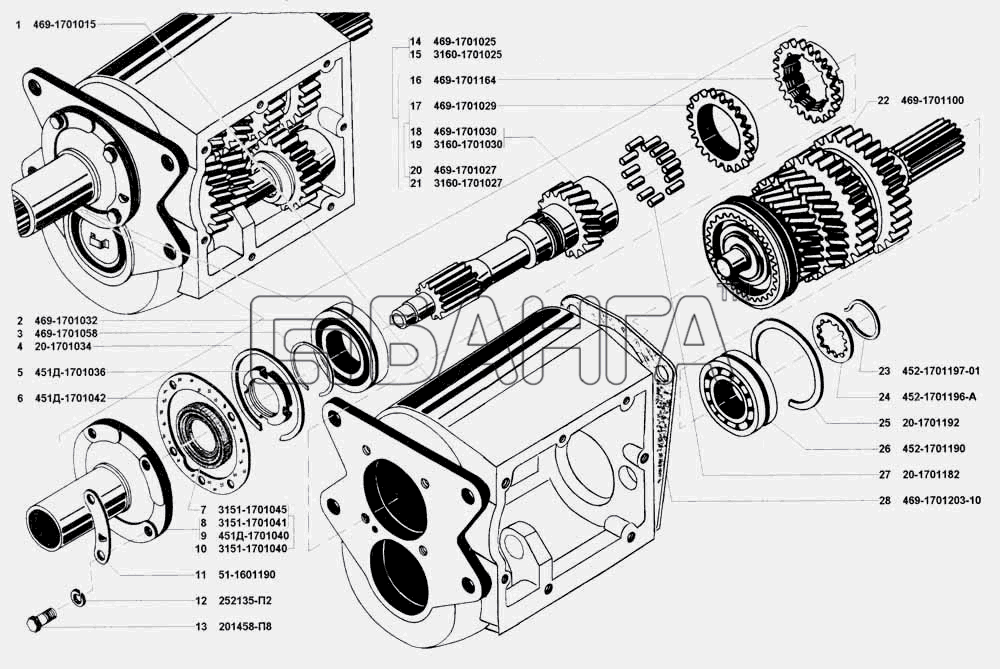 УАЗ УАЗ 3741 (каталог 2002 г.) Схема Коробка передач-111 banga.ua