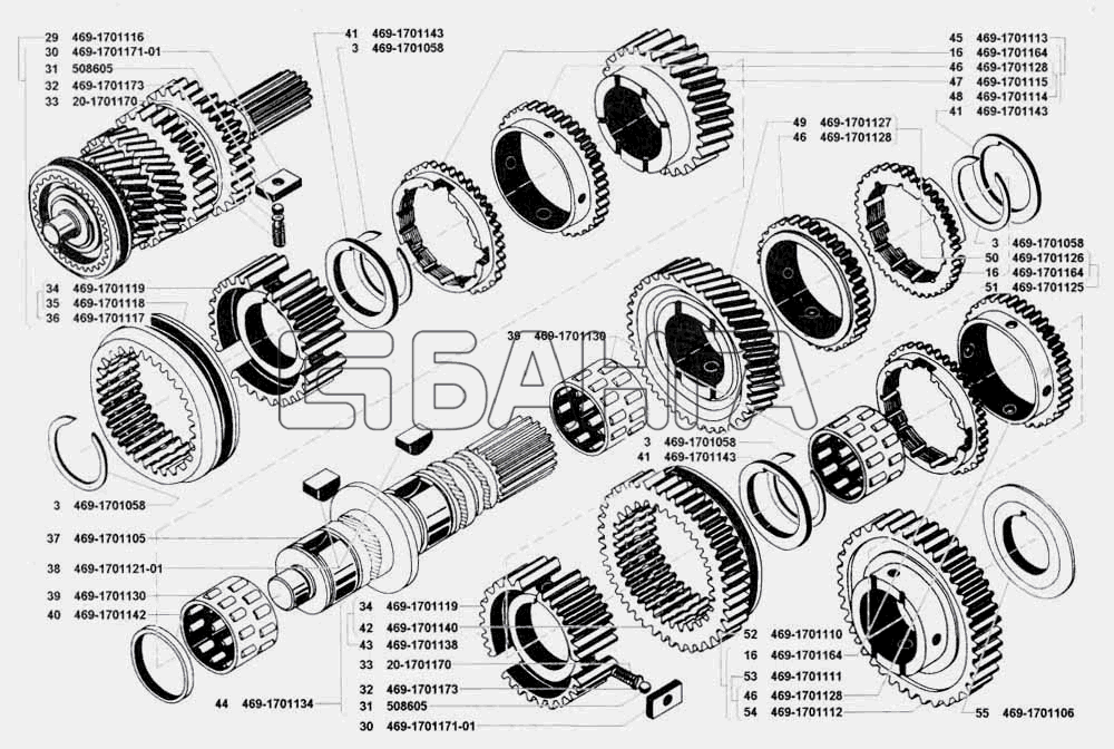 УАЗ УАЗ 3741 (каталог 2002 г.) Схема Коробка передач-112 banga.ua