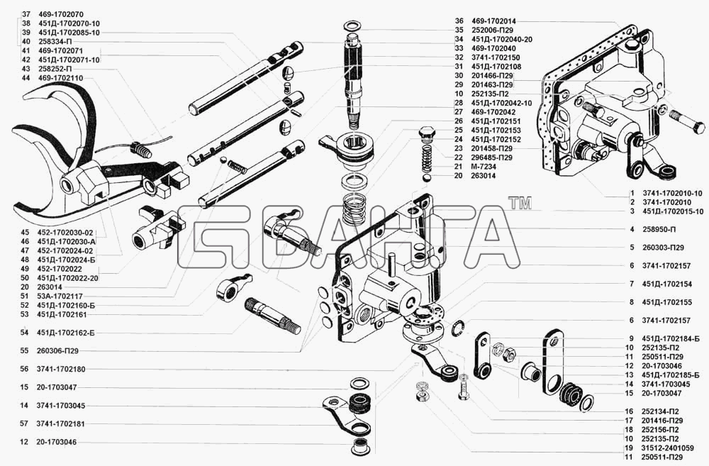УАЗ УАЗ 3741 (каталог 2002 г.) Схема Механизм переключения передач-114