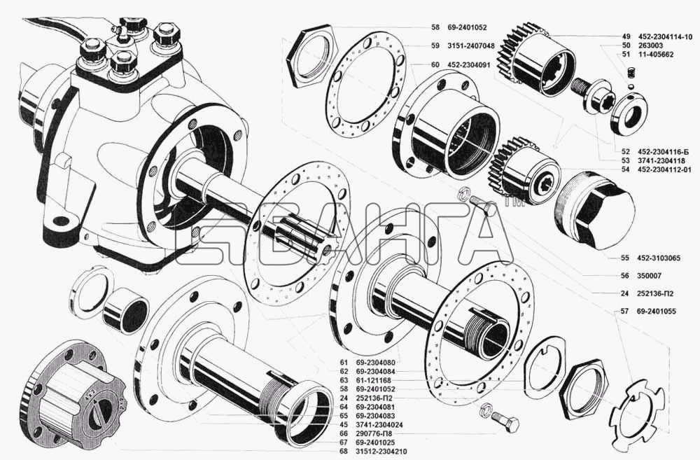 УАЗ УАЗ 3741 (каталог 2002 г.) Схема Кулаки поворотные-135 banga.ua