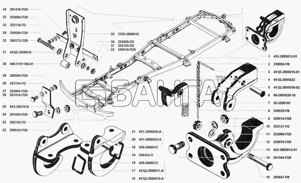 УАЗ УАЗ 3741 (каталог 2002 г.) Схема Прибор буксирный крюк буксирный