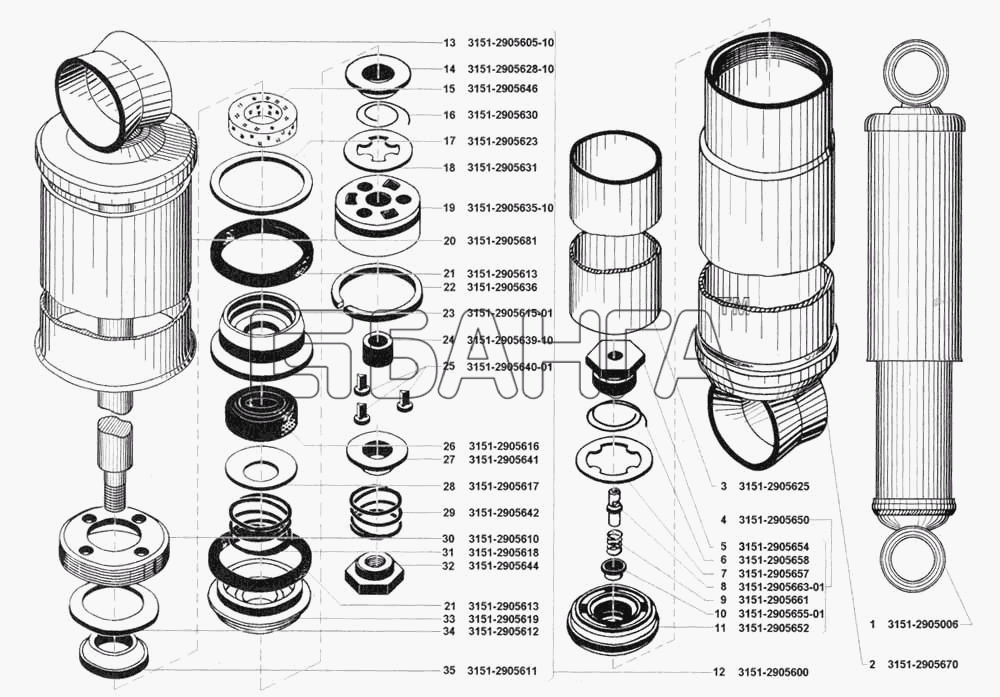 УАЗ УАЗ 3741 (каталог 2002 г.) Схема Амортизаторы передней