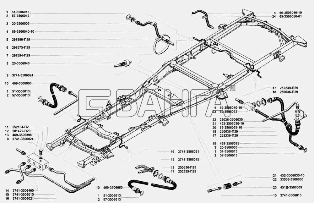УАЗ УАЗ 3741 (каталог 2002 г.) Схема Трубопроводы гидравлических