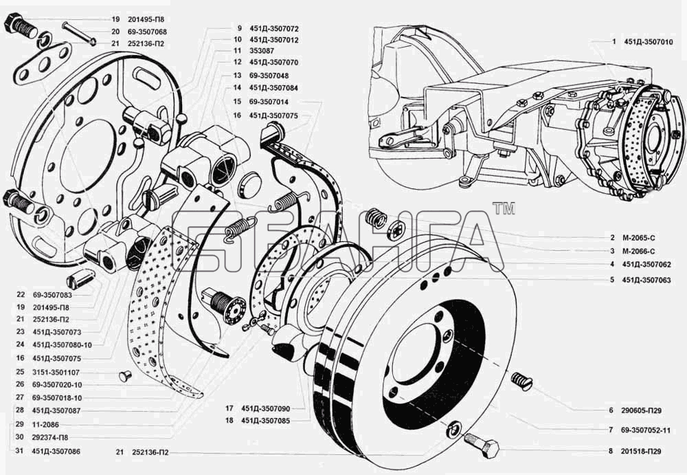 УАЗ УАЗ 3741 (каталог 2002 г.) Схема Тормоз стояночный-168 banga.ua