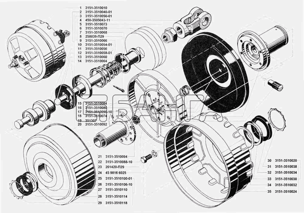 УАЗ УАЗ 3741 (каталог 2002 г.) Схема Усилитель вакуумный тормоза-170