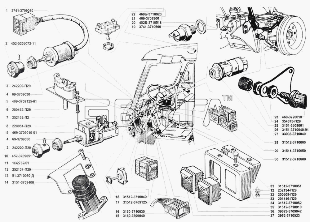 УАЗ УАЗ 3741 (каталог 2002 г.) Схема Переключатели выключатели-184