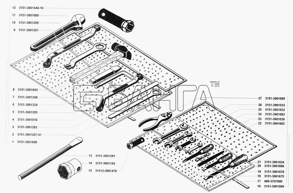 УАЗ УАЗ 3741 (каталог 2002 г.) Схема Инструмент и принадлежности-203