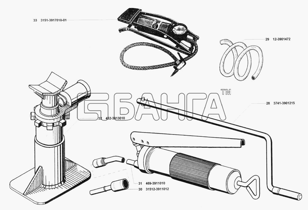 УАЗ УАЗ 3741 (каталог 2002 г.) Схема Инструмент и принадлежности шприц