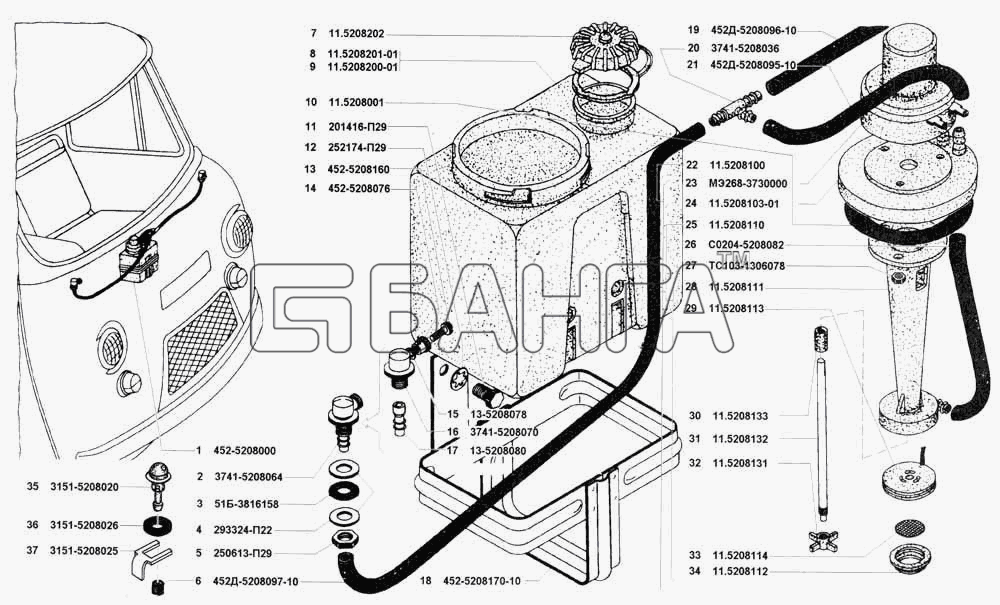 УАЗ УАЗ 3741 (каталог 2002 г.) Схема Омыватель-12 banga.ua