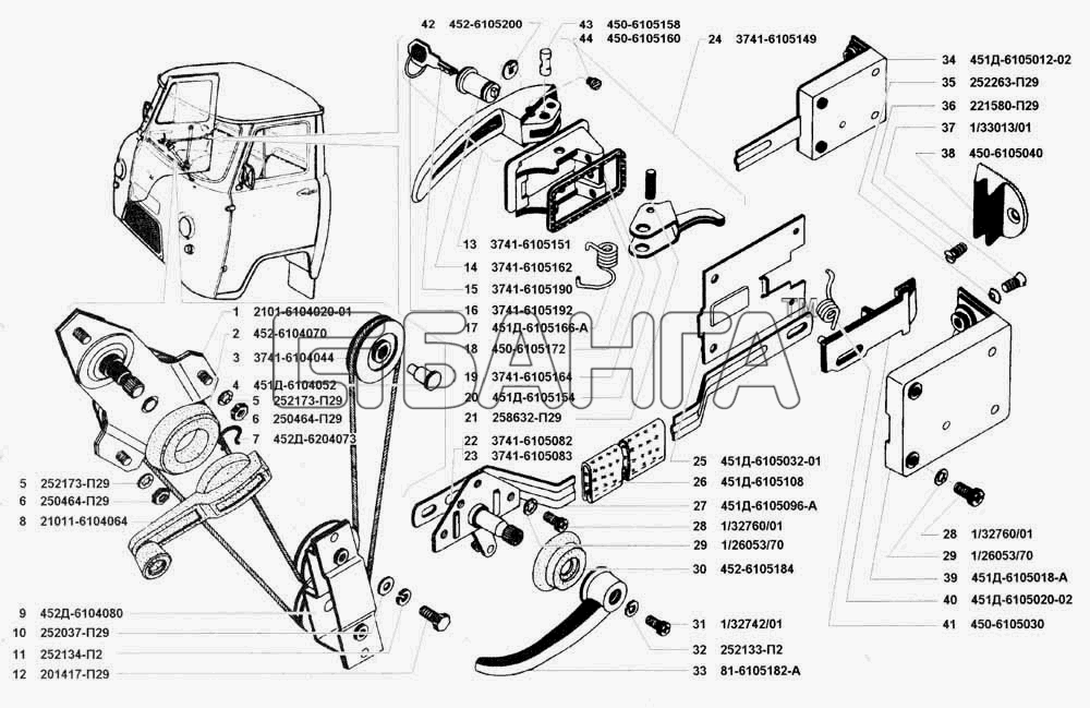 УАЗ УАЗ 3741 (каталог 2002 г.) Схема Механизм перемещения стекла
