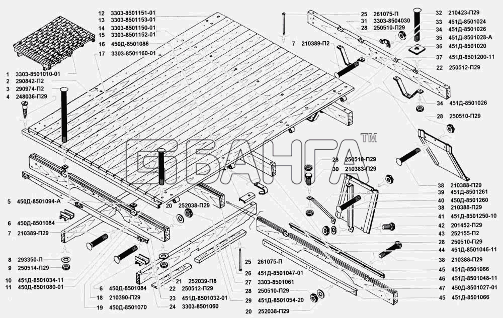 УАЗ УАЗ 3741 (каталог 2002 г.) Схема Основание платформы-55 banga.ua