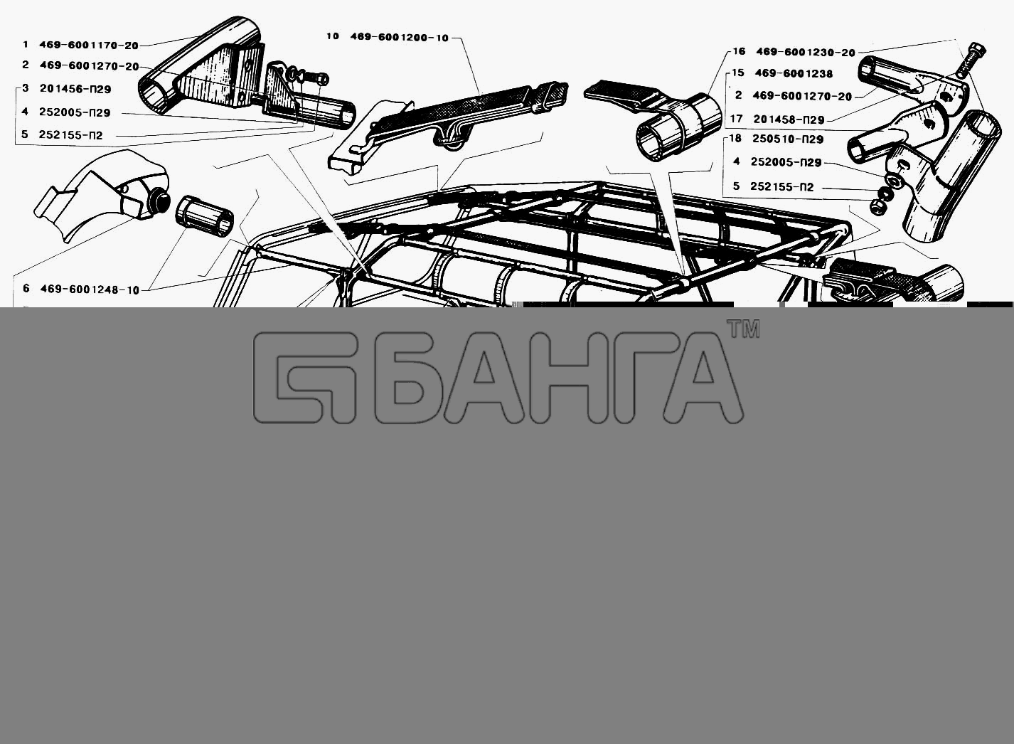 УАЗ УАЗ 3151 Схема Дуги и арматура тента-20 banga.ua