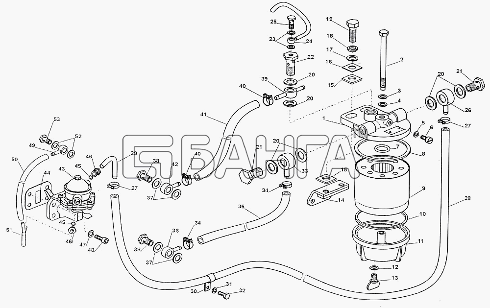 УАЗ 4CT90-1ME Схема Топливный фильтр (4.89.03.01.002)-15 banga.ua