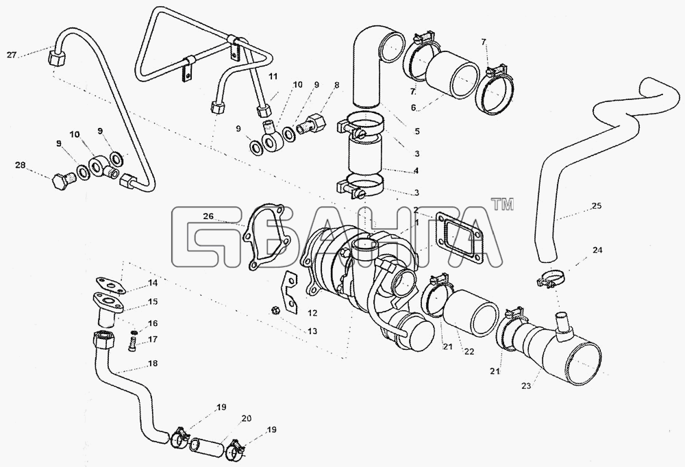 УАЗ 4CT90-1ME Схема Турбокомпрессор (4.96.70.07.001)-17 banga.ua