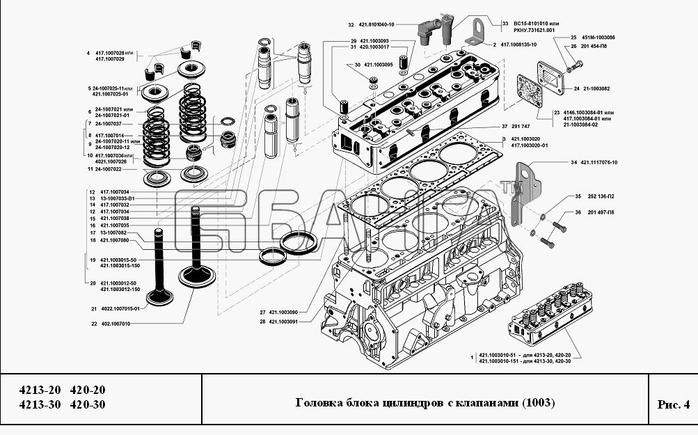 УМЗ УМЗ-4213 420 Схема Головка блока цилиндров с клапанами-6 banga.ua
